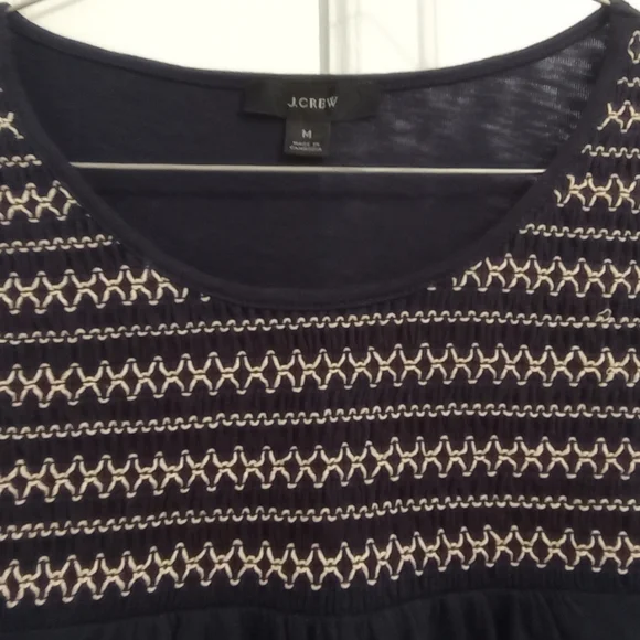 J Crew Peasant Boho Top Size M Navy Blue Scoop Neck - Picture 3 of 5